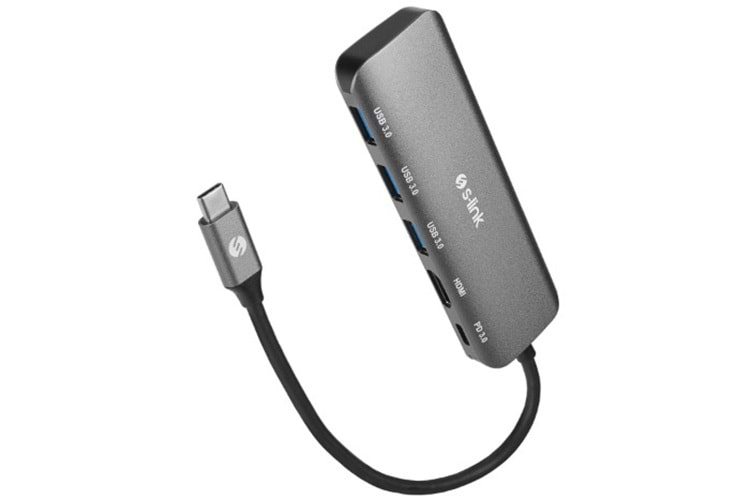 S-link SWV-USBC030 HDMI 4K 30Hz Gri Metal Type-C to 3*USB3.0 6 in 1 1xPD Şarj, 1xUSB-C Adaptör