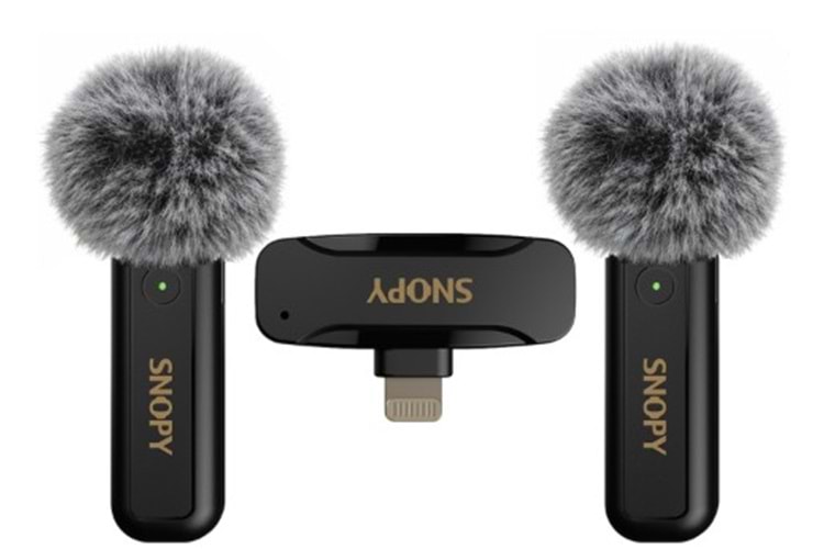 Snopy SN-MW80 Siyah 2 Mikrofonlu Kablosuz Lightning Yaka Mikrofonu