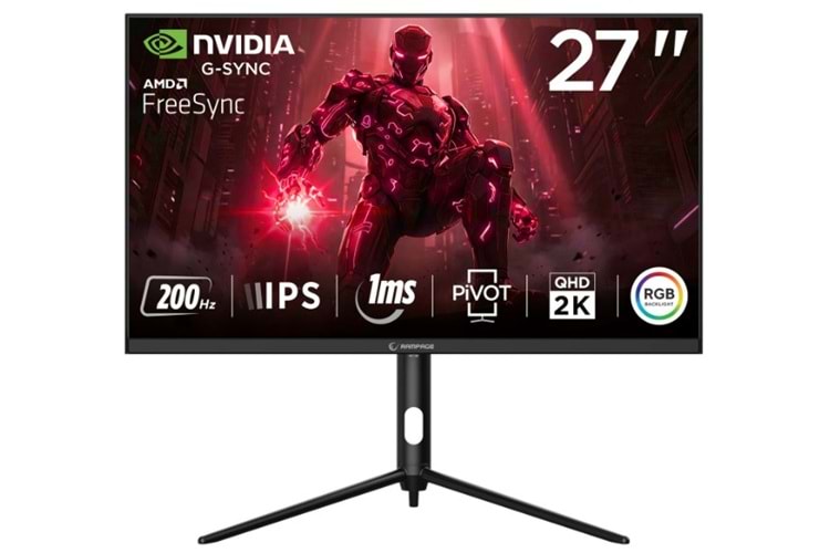 Rampage Glacier GL27R200Q 27 200Hz 1ms Fast IPS QHD 2K AdaptiveSync RGB Pivot Siyah Flat Oyuncu Monitörü
