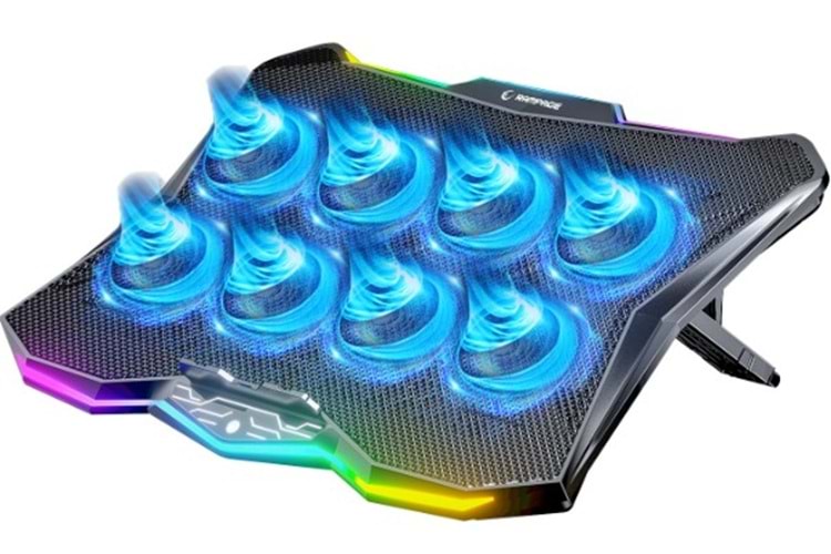 Rampage RC16 Octal Siyah 8 Fanlı RGB Işıklı 14 - 17.3 10 RGB Modlu Notebook Soğutucu Stand