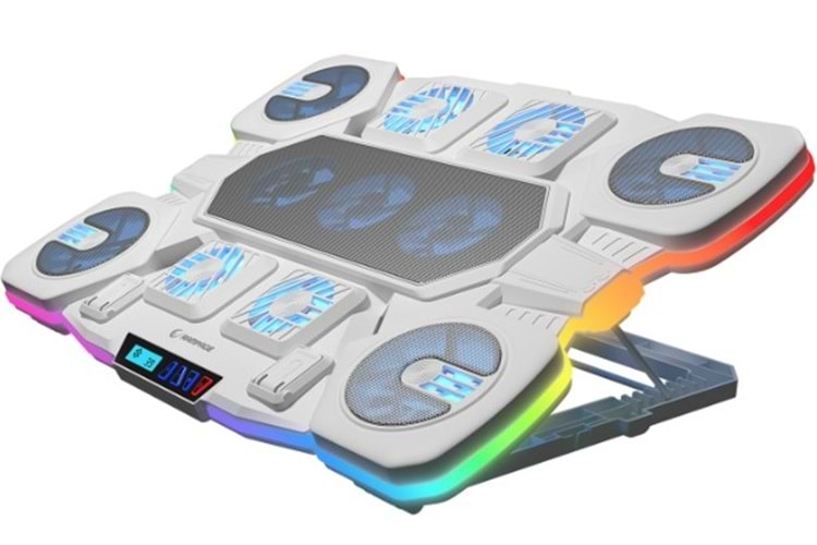 Rampage S50 Glacier Beyaz RGB Işıklı 11 Fanlı LCD Göstergeli 1 Type C 1 Usb Girişli Yükselebilen Notebook Soğutucu