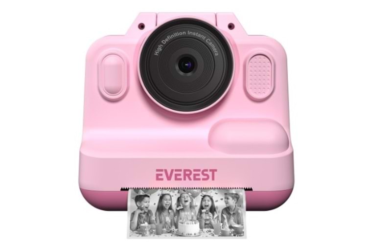 Everest EV-8093 Pembe 1080P Full HD 1300mAh Şarjlı Müzik Anında Baskı Yapabilen Dijital Çocuk Kamerası