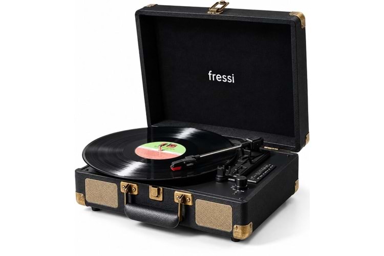Fressi Zenitte Nostaljik Pikap Plak Çalar Şarjlı Dahili Hoparlörlü Bluetooth USB RCA FR-P101 - Siyah