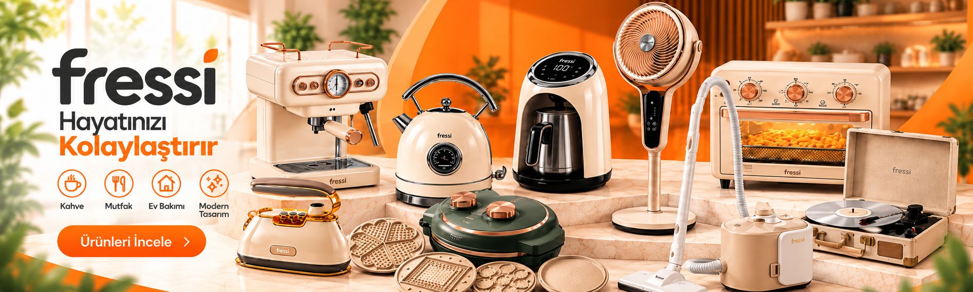 Fressi ürün koleksiyonuyla retro kahve makineleri, nostaljik mutfak aletleri ve şık ev elektroniği ürünlerini keşfedin. Zamansız tasarım, modern dokunuşlar ve günlük yaşamı kolaylaştıran teknoloji Orange Teknoloji’de!