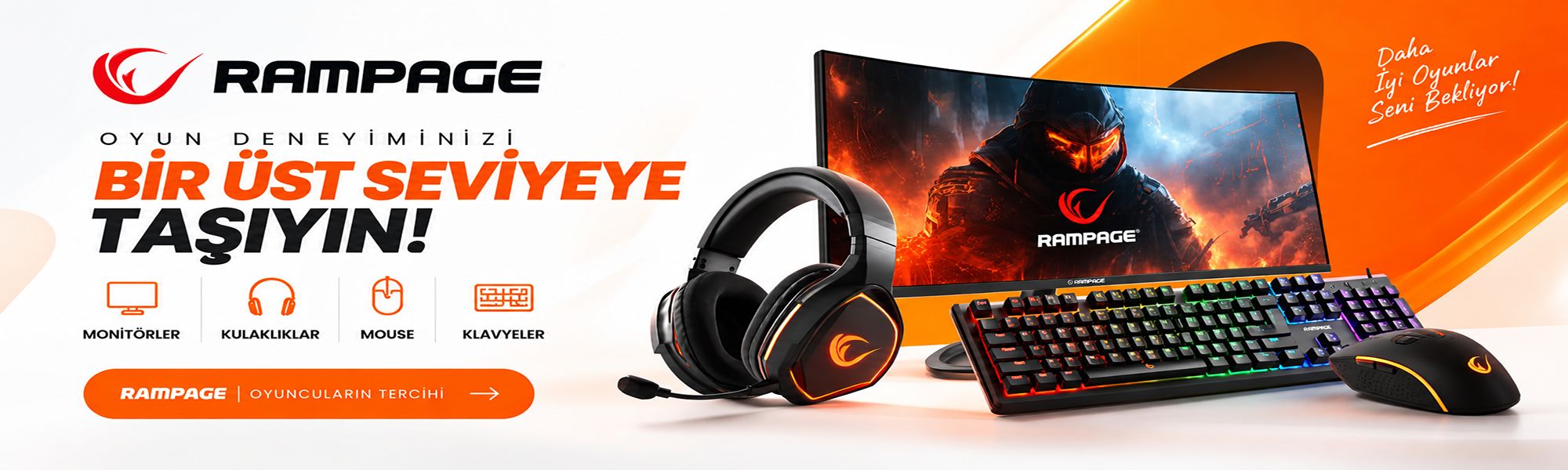 Rampage oyuncu ekipmanları, gaming monitör, kktc rampage, kulaklık, mouse ve klavye