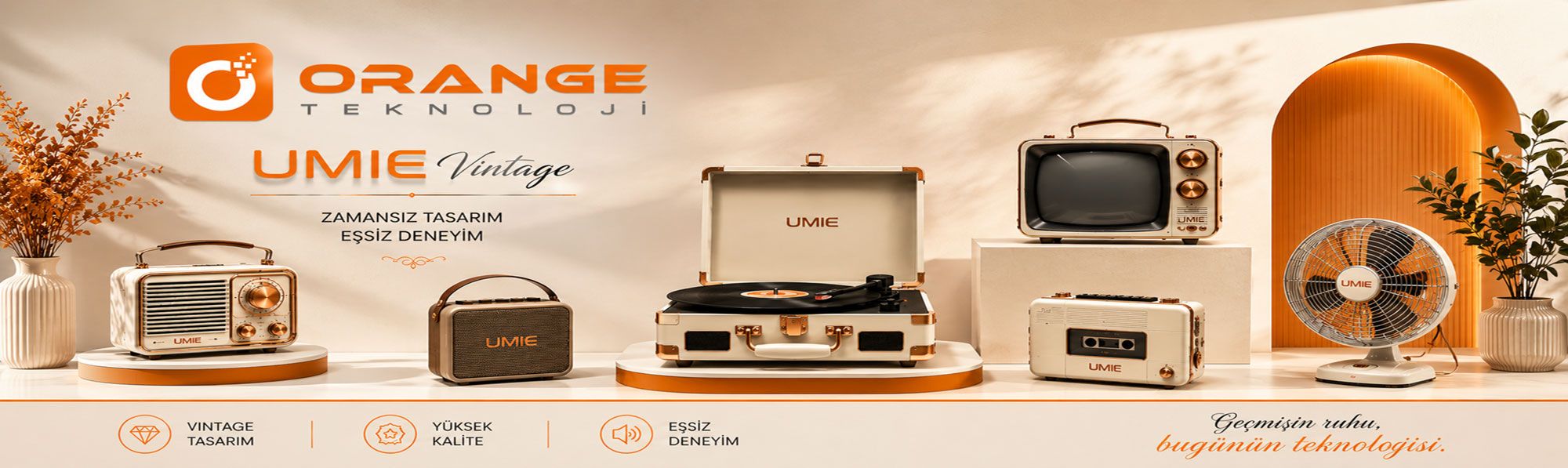 UMIE Vintage koleksiyonu ile retro pikaplar, nostaljik radyolar ve vintage elektronik ürünleri keşfedin. Zamansız tasarım ve modern kalite Orange Teknoloji de.