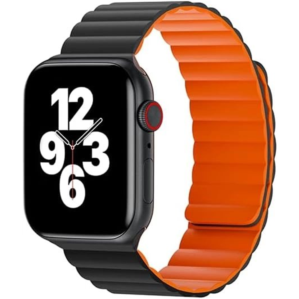 Wiwu WB001 Manyetik Silikon Saat Kordonu iWatch 42/44/45/49 mm Black+Orange
