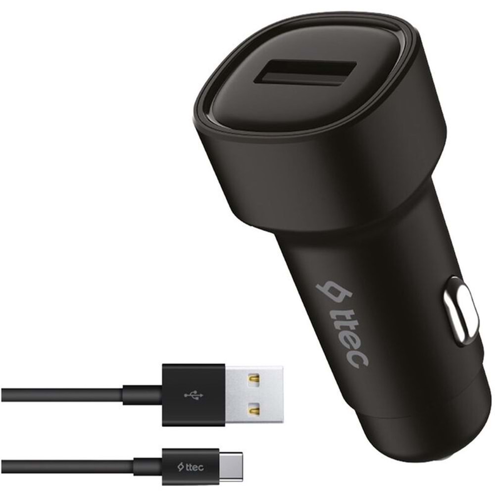 Ttec 2CKS30CS Smart Charger USB-A Araç İçi Şarj Aleti Usb-C Kablo Siyah