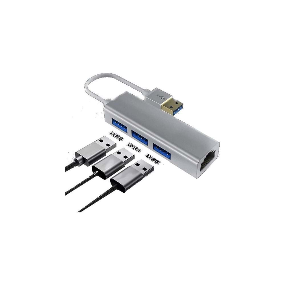 Daytona FC06 USB to 3 Port USB RJ45 Kablolu Adaptör Gri
