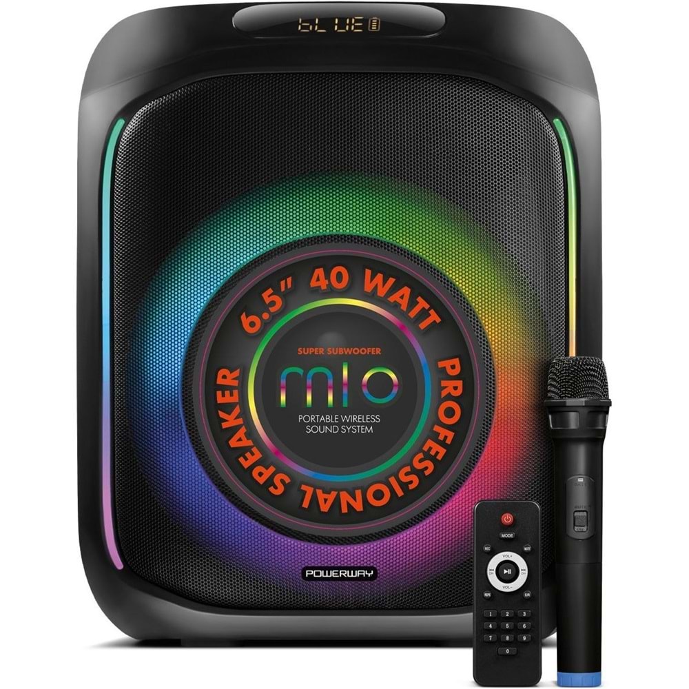 Powerway MIO Taşınabilir Mikrofonlu 40 W Parti Karaoke Kumandalı Bluetooth Hoparlör Led Işıklı