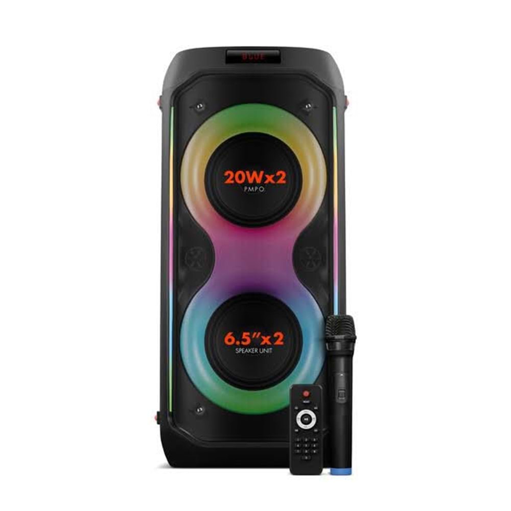 Powerway Duo Taşınabilir Mikrofonlu 20x2 W Karaoke Ses Kayıt Bluetooth Hoparlör Led Işıklı