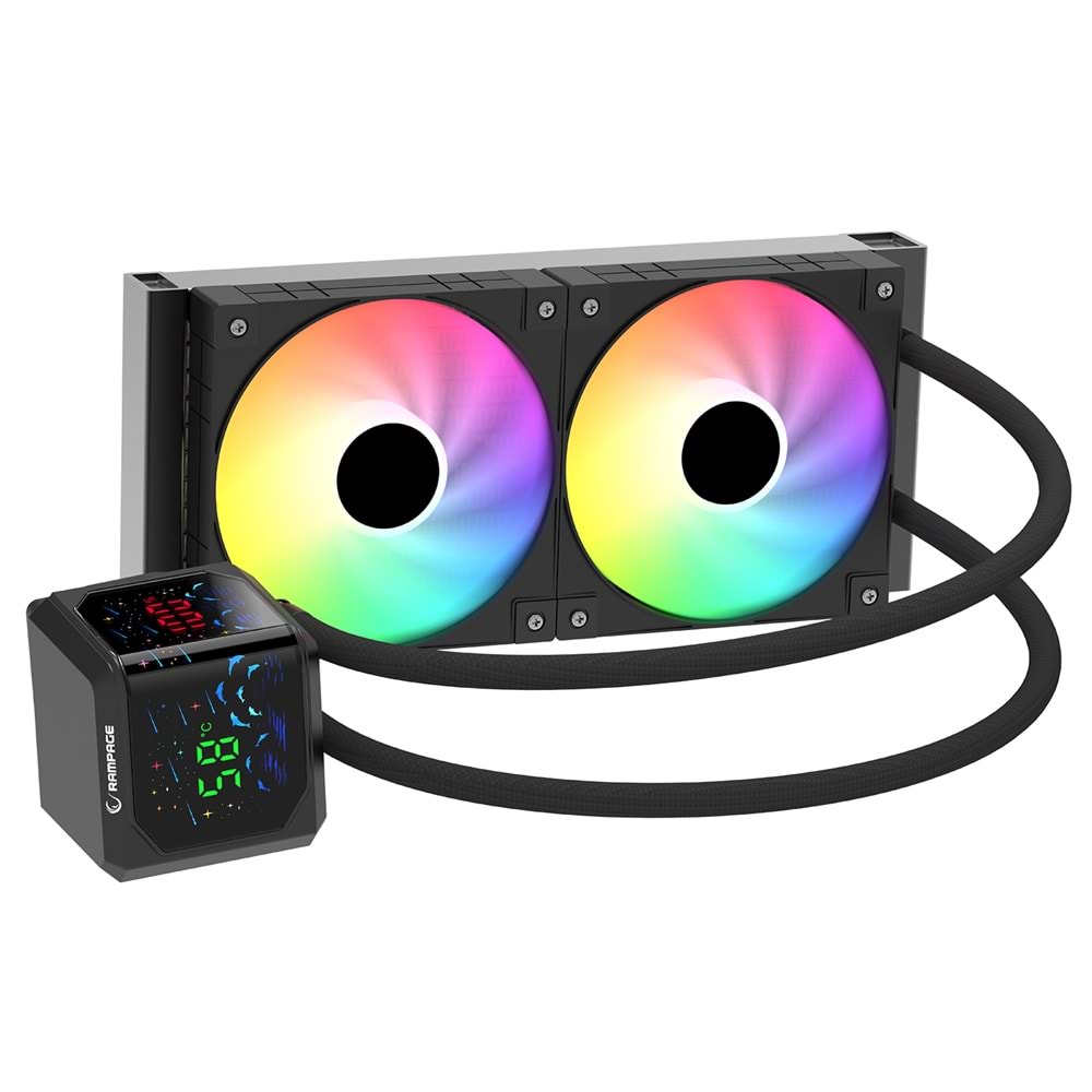 Rampage HELIOS D24 Siyah 12cm Fan Sıcaklık Göstergeli Intel LGA1700/AMD AM5 ARGB 240mm Sıvı Soğutmalı CPU Fan