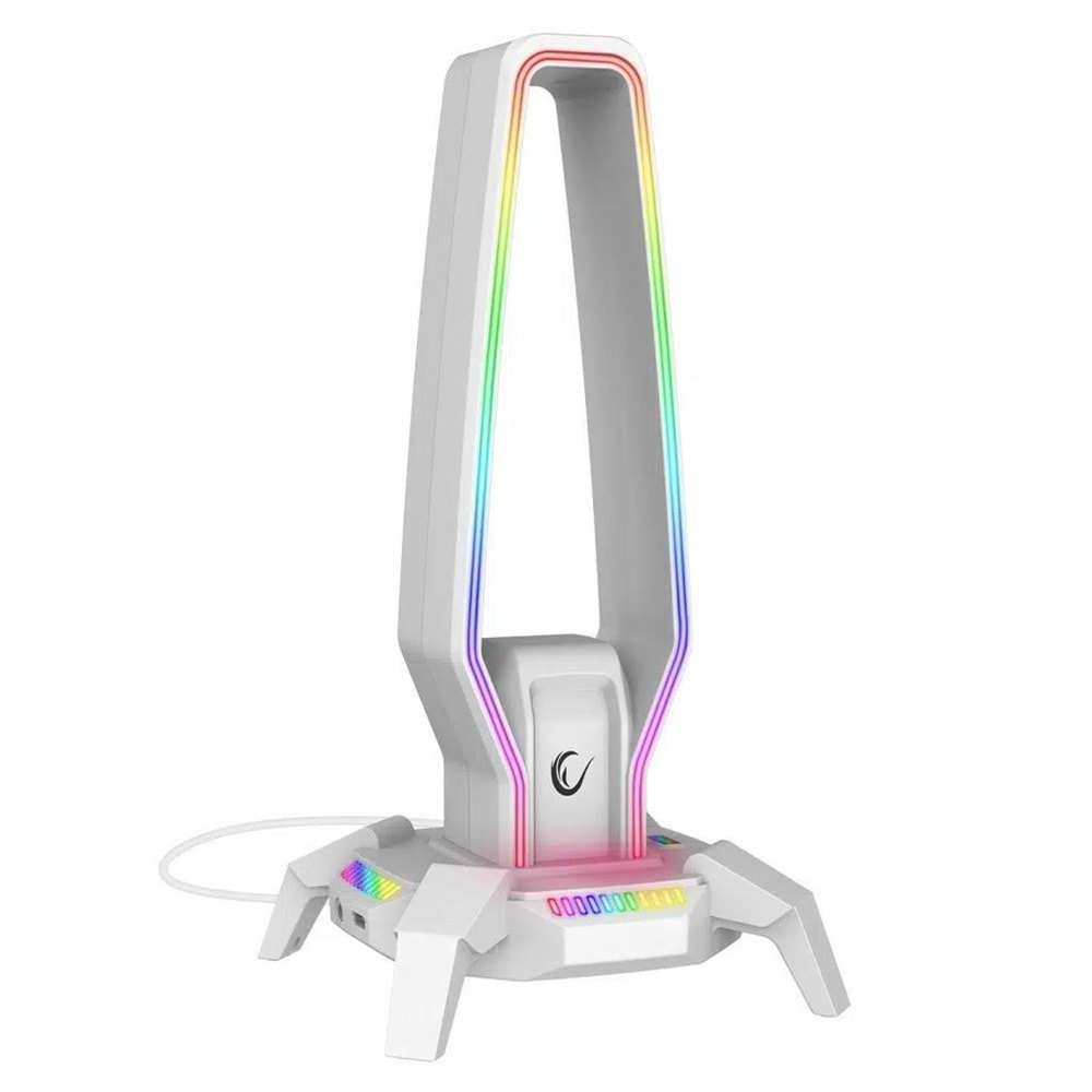 Rampage RM-H27 IGRIS Kulaklık İçin Stand RGB Işıklı 3*USB 1*Type-C Beyaz 1*3.5mm Port