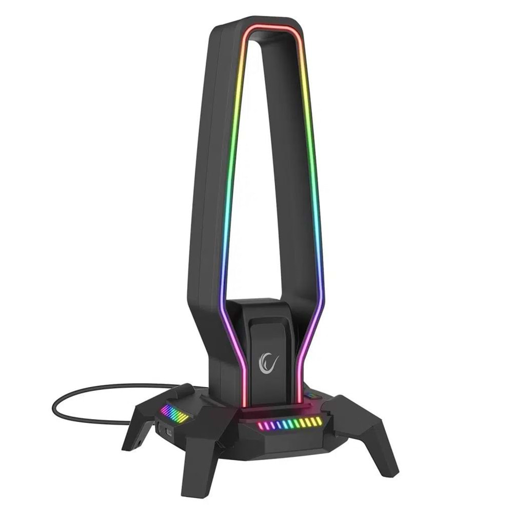 Rampage RM-H27 IGRIS Kulaklık İçin Stand RGB Işıklı 3*USB 1*Type-C Siyah 1*3.5mm Port