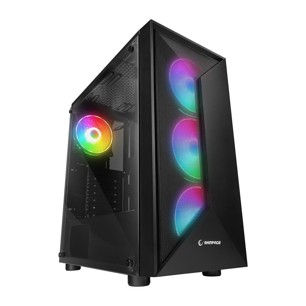 Rampage TRIANGLE 4*12cm Auto RGB Fan Tempered Glass ATX Mid-T Gaming Oyuncu Kasası