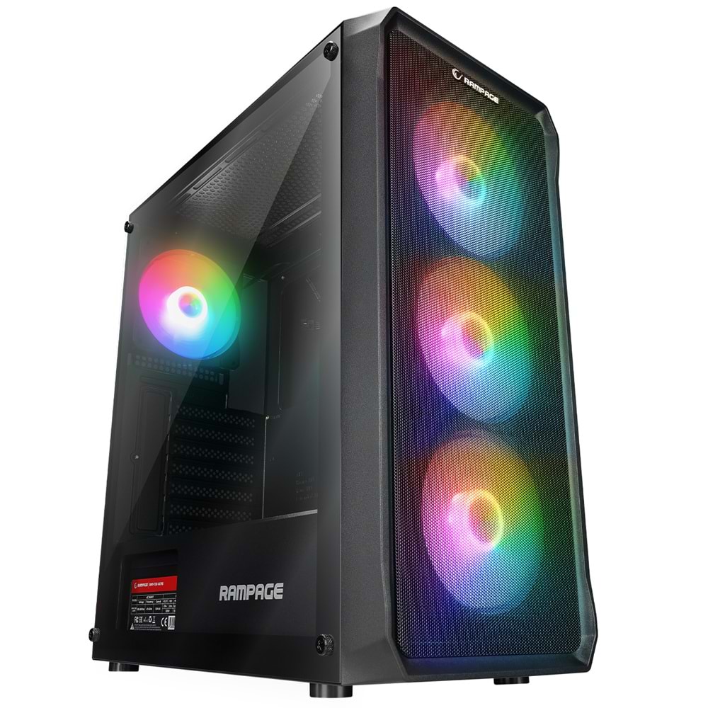 Rampage COMPACT 750W 80+ BRONZE Siyah 4*RGB Auto Fan E-ATX Mid-T Gaming Oyuncu Kasası