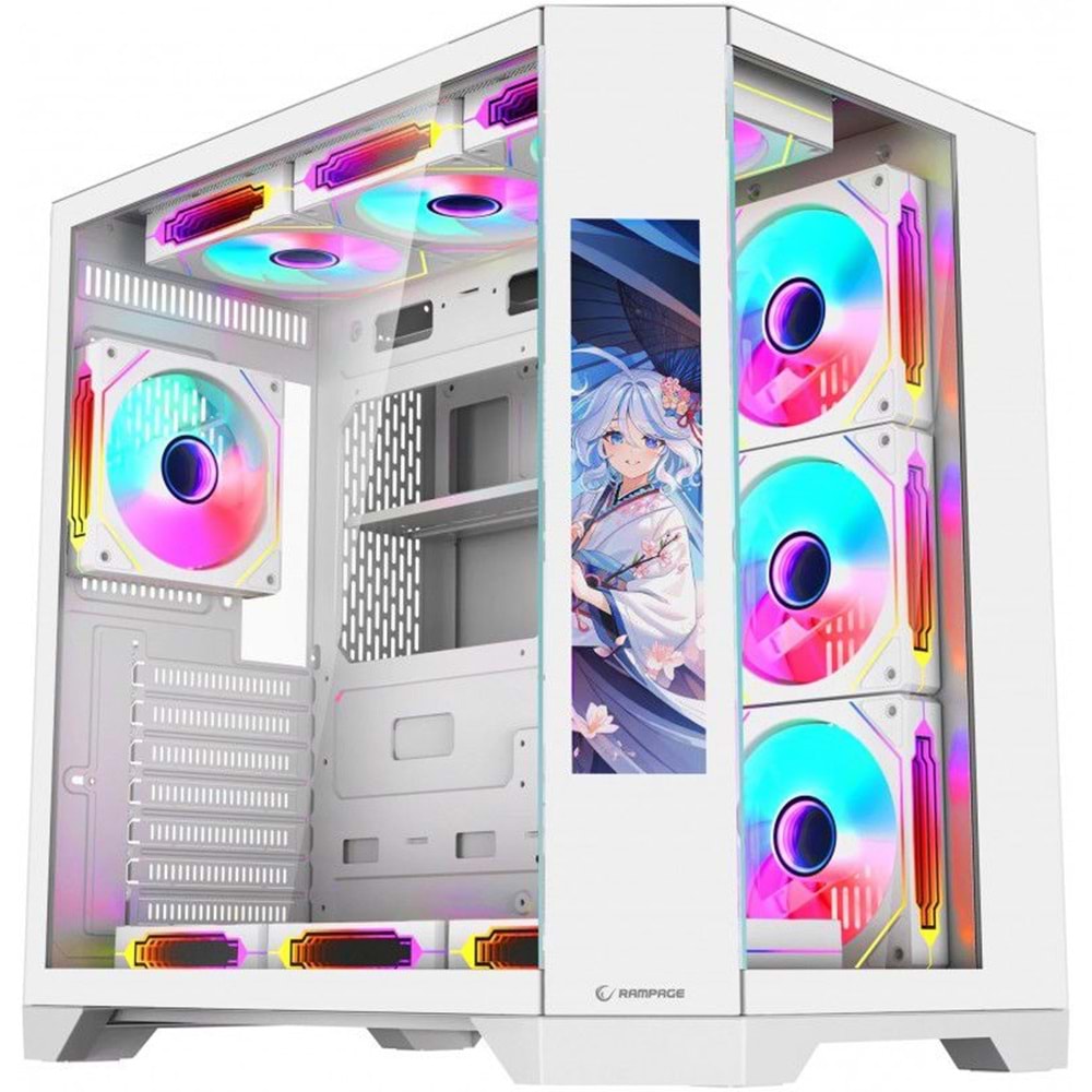 Rampage NOVA 9.16 Lcd Ekranlı Hub+Kumanda Beyaz 7x12cm ARGB Fan+Kumanda Gaming Oyuncu Kasası