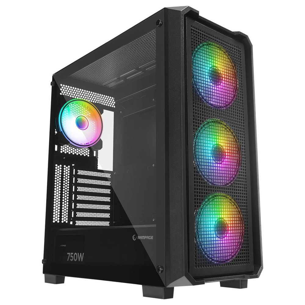 Rampage X-CHAIN Temper Camlı 750W 80 Plus Bronze 4 Adet RGB Fanlı Gaming Oyuncu Kasası