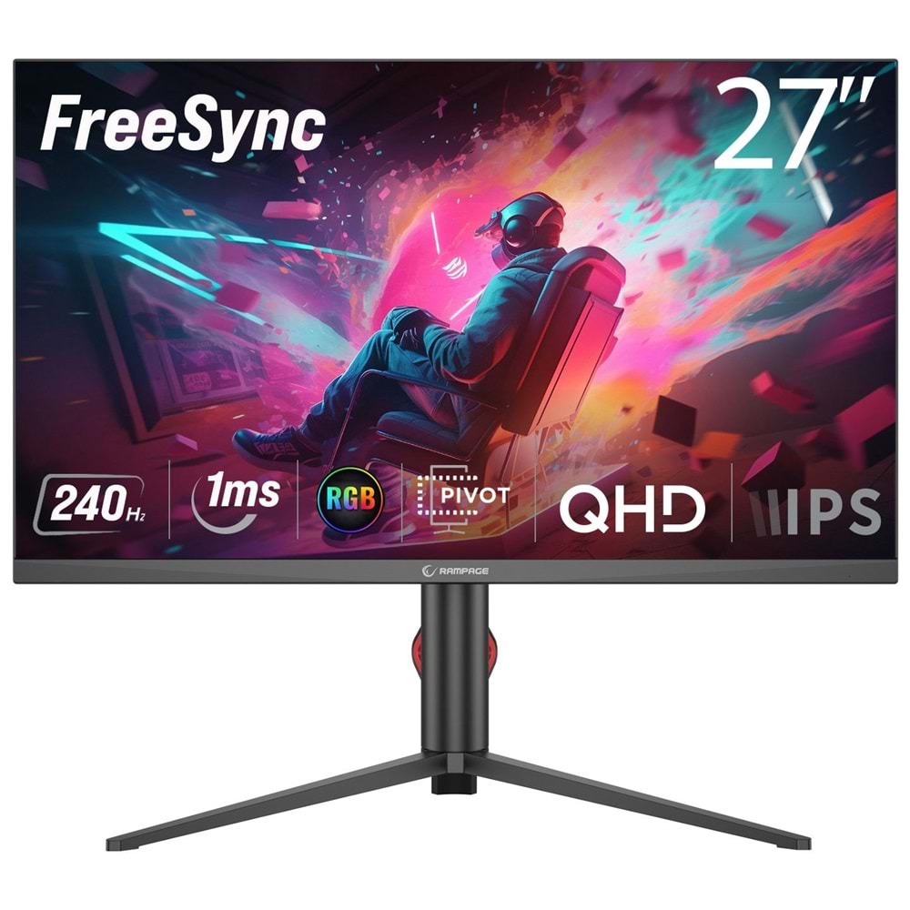 Rampage RIPPER RM27F240Q 27 240Hz 1ms Fast IPS QHD Freesync RGB Pivot PC Flat Oyuncu Monitörü