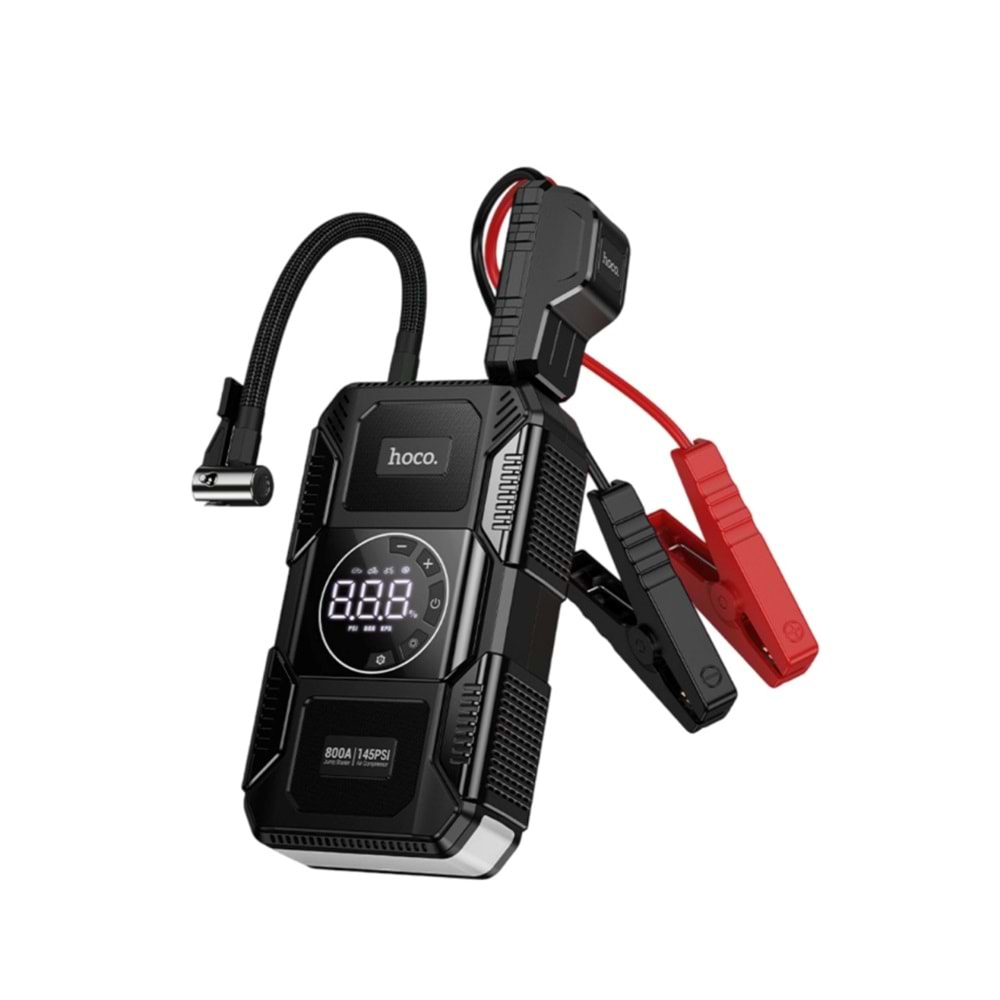 Hoco. QS6 Akıllı Hava Pompası ve Acil Marş Destekli 8.000 mAh Powerbank - Siyah