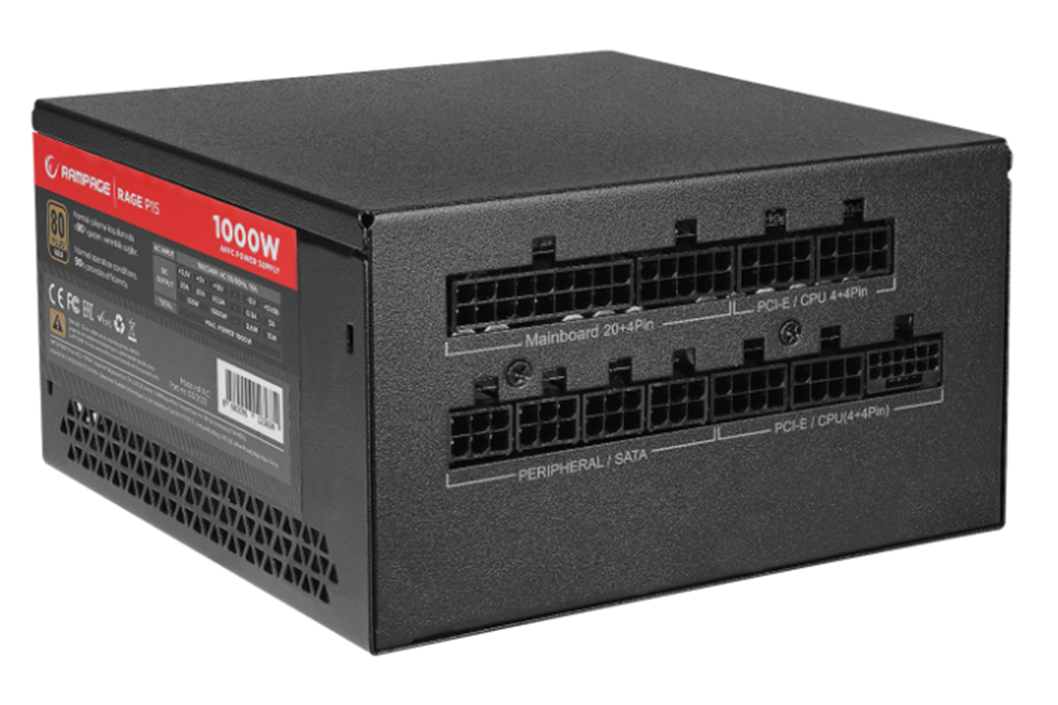 Rampage RAGE P15 1000W 80+ GOLD APFC 14cm Long Life HDB Fan ATX3.0+PCIE5.0 Gaming Power Supply