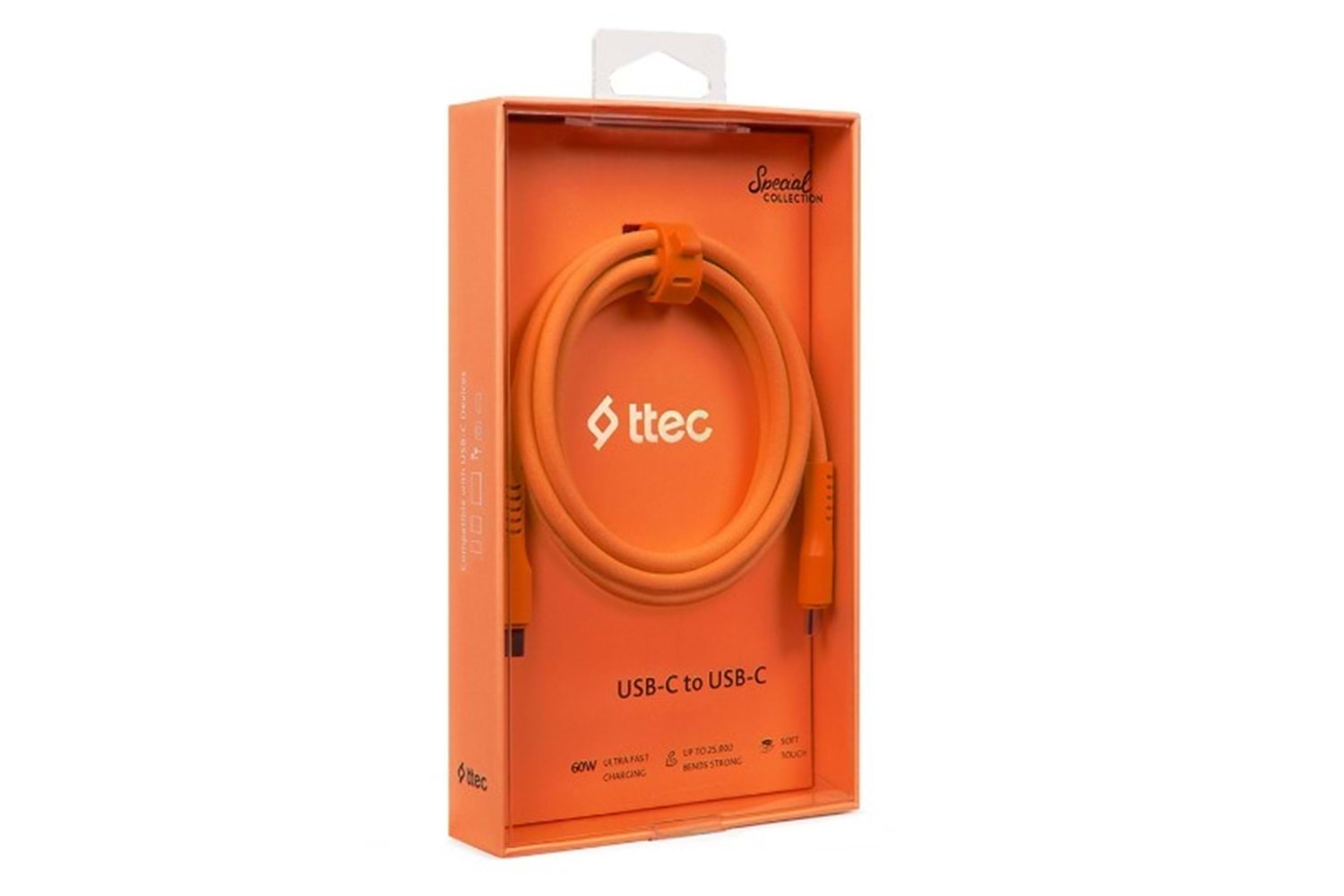 Ttec 2DK59NT USB-C - USB-C 60W PD/QC Hızlı Şarj & Data Kablosu 120cm Neon Turuncu
