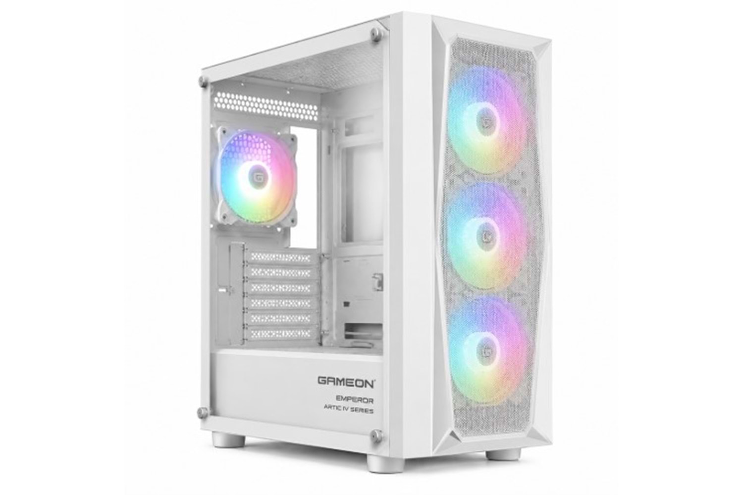 Gameon Emperor Arctic IV Series RGB Gaming Kasa Temperli Cam Beyaz Oyuncu Kasası