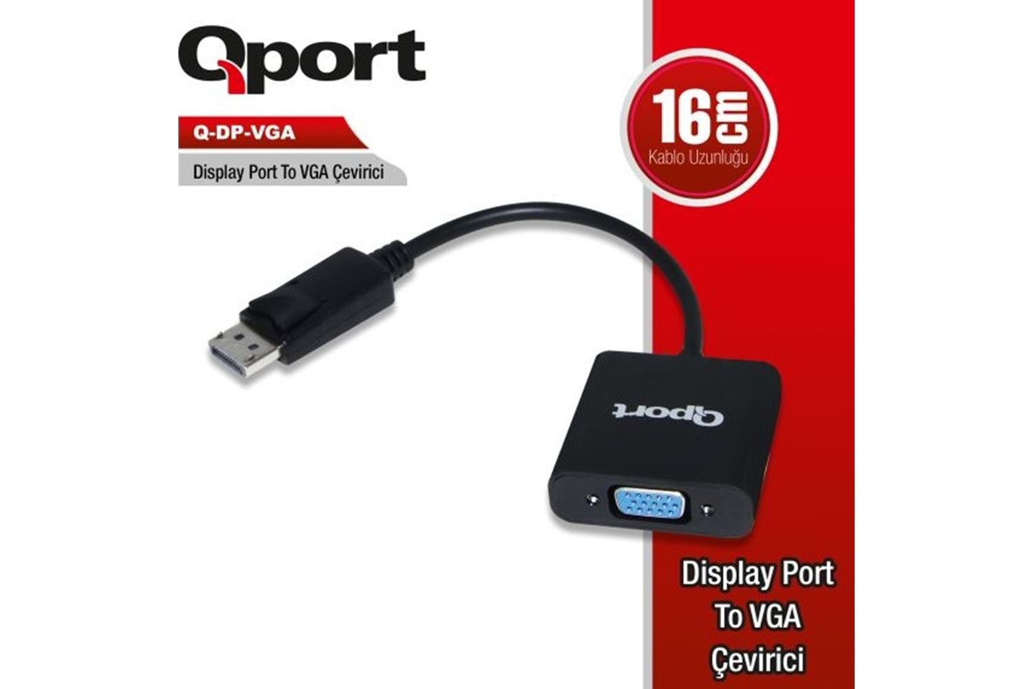 Qport DISPLAY PORT TO VGA ÇEVİRİCİ ADAPTÖR Q-DP-VGA