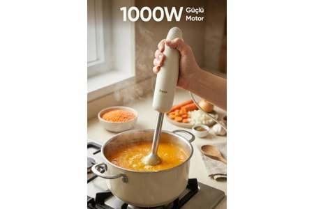 Fressi FR-HB271 Melina Paslanmaz Çelik Bıçaklı Turbo 1000W Krem El Blenderı