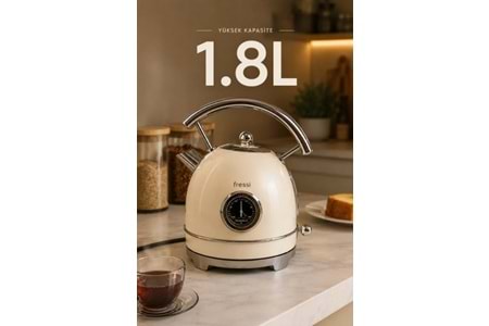 Fressi FR-KT06 Magnoli 1,8L Isı Göstergeli Retro Krem Kettle Kablosuz Su Isıtıcısı