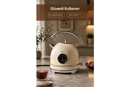 Fressi FR-KT06 Magnoli 1,8L Isı Göstergeli Retro Krem Kettle Kablosuz Su Isıtıcısı