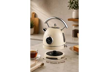 Fressi FR-KT06 Magnoli 1,8L Isı Göstergeli Retro Krem Kettle Kablosuz Su Isıtıcısı