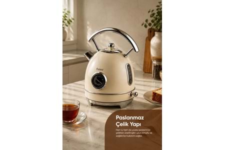 Fressi FR-KT06 Magnoli 1,8L Isı Göstergeli Retro Krem Kettle Kablosuz Su Isıtıcısı
